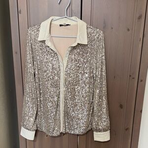 Cable&Gauge sequin lined button up shirt silver sparkle